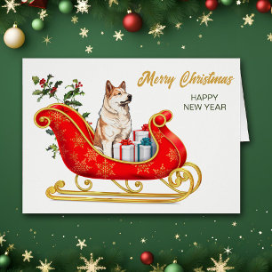 Akita Dog Christmas Sleigh Kaart