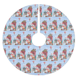 Akita Dog in het sneeuwkersthondenhuis Kerstboom Rok