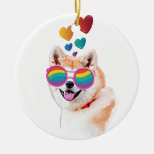 Akita Dog met harten Valentijnsdag Keramisch Ornament