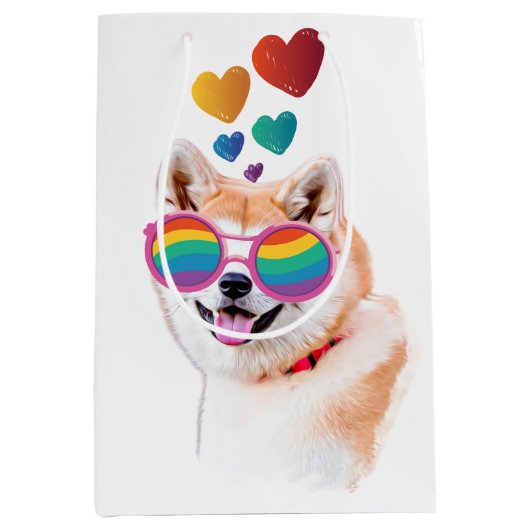 Akita Dog met harten Valentijnsdag Medium Cadeauzakje (Voorkant)