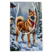 Akita Dog Serene Japanese Winter Christmas Medium Cadeauzakje (Voorkant)