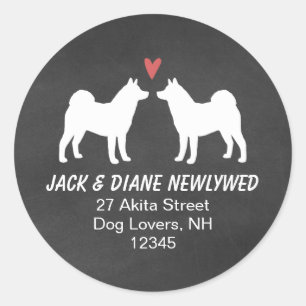 Akita Dog Silhouettes Return Address Ronde Sticker