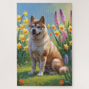 Akita Dog Spring Bloemen Schilderen Legpuzzel