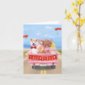 Akita Dog Valentijnsdag Truck Hearts Kaart (Gele Bloem)