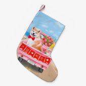 Akita Dog Valentijnsdag Truck Hearts Kleine Kerstsok (Voorkant (Hangend))