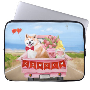 Akita Dog Valentijnsdag Truck Hearts Laptop Sleeve