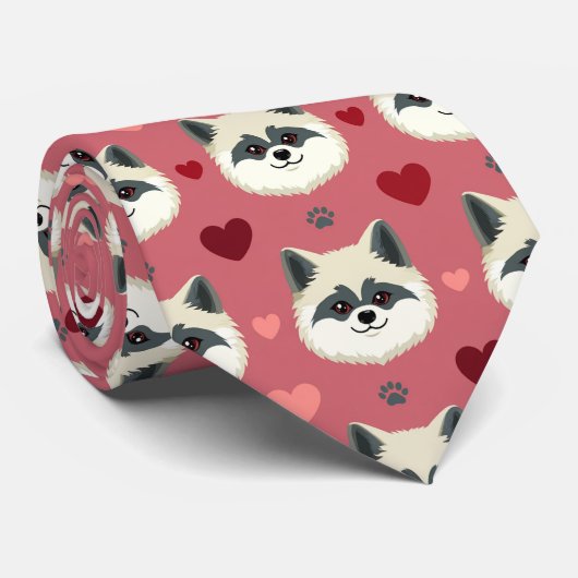 Akita Dog Valentine Hearts Pattern Cute Love Stropdas (Opgerold)