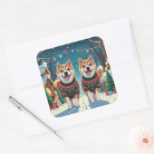 Akita Dogs Christmas Snow Holiday Vierkante Sticker (Envelop)