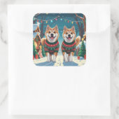 Akita Dogs Christmas Snow Holiday Vierkante Sticker (Tas)