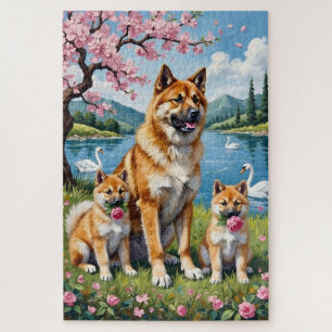 Akita Familieweide Bloemkunst Legpuzzel