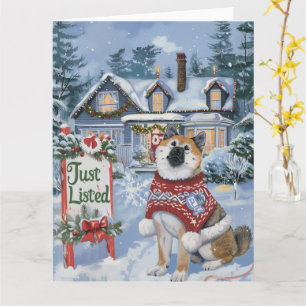 Akita Festive Humor Realtor Christmas Kaart
