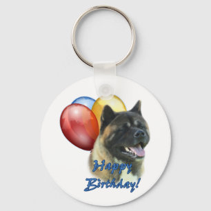 Akita Gelukkige Verjaardag Ballonnen Sleutelhanger