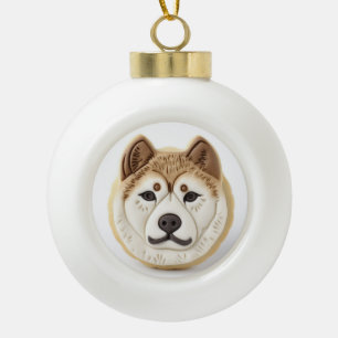 Akita Hond 3D Geïnspireerd Keramische Bal Ornament