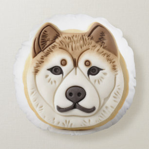 Akita-hond 3D-geïnspireerd Rond Kussen