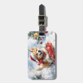 Akita Hond in Sledge Laat het Sneeuw Kerstmis Bagagelabel (Voorkant verticaal)