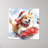 Akita Hond in Sledge Laat het Sneeuw Kerstmis