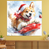 Akita Hond in Sledge Laat het Sneeuw Kerstmis Canvas Afdruk (Insitu (Woonkamer))