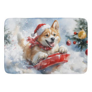 Akita-hond in slee laat het sneeuwen Kerstmis Badmat