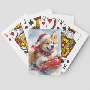 Akita-hond in slee laat het sneeuwen Kerstmis Pokerkaarten