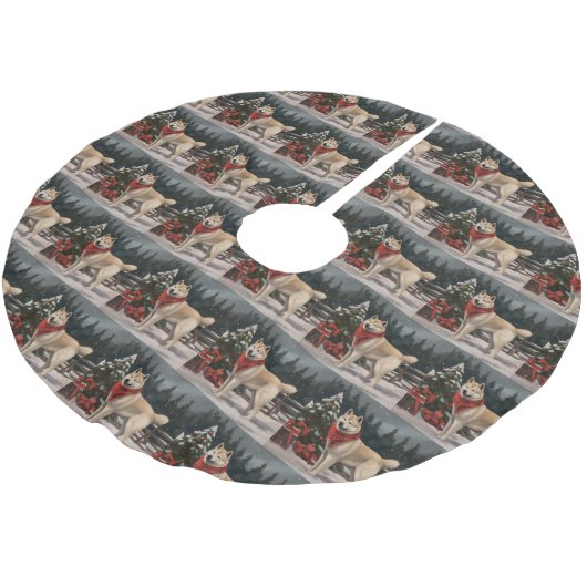 Akita Hond in Sneeuw Kerstmis Kerstboom Rok (Gekanteld)