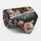 Akita Hond in Sneeuw Kerstmis Stropdas (Opgerold)