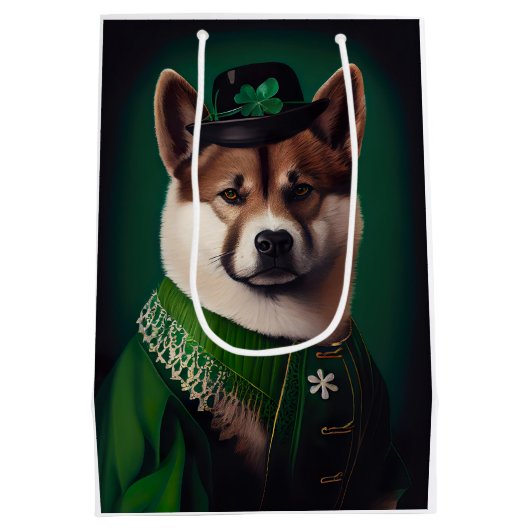 akita hond in St. Patrick's Day Dress Medium Cadeauzakje (Achterkant)
