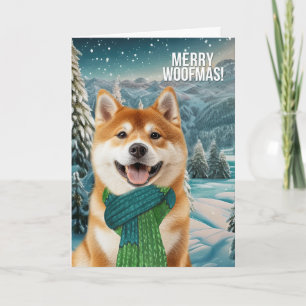 Akita-hond in winterjas Merry Woofmas Feestdagen Kaart