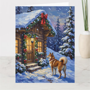 Akita-hond Kerst Blokhut Vakantie Kaart