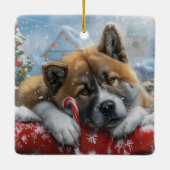 Akita Hond Kerstfeest Keramisch Ornament (Achterkant)