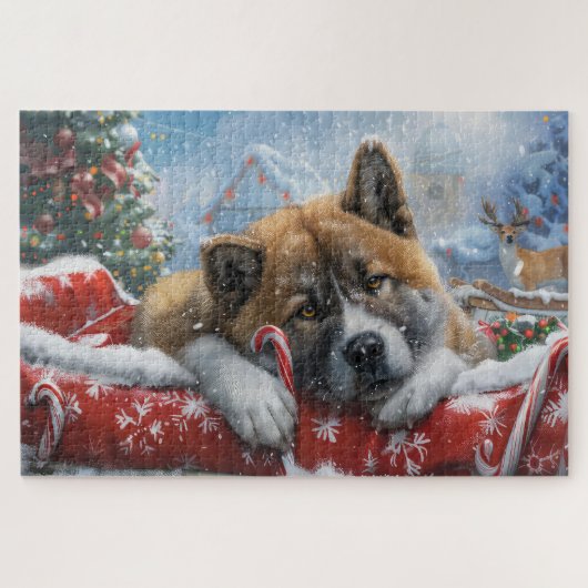 Akita Hond Kerstfeest Legpuzzel (Horizontaal)