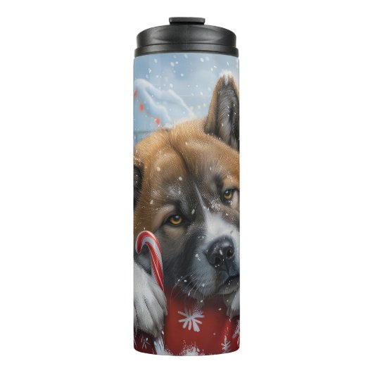 Akita Hond Kerstfeest Thermosbeker (Voorkant)