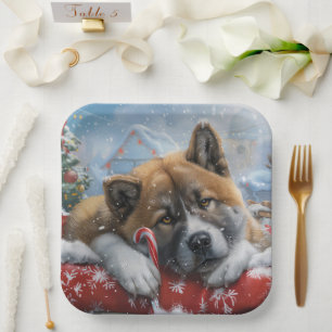 Akita-hond Kerstviering Papieren Bordje