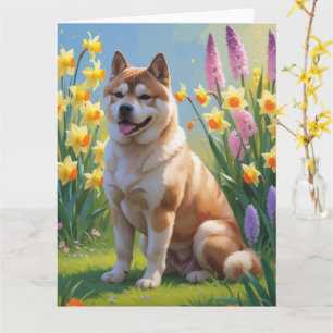 Akita-hond lente bloemen schilderij kaart