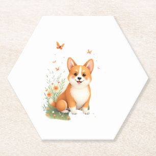 Akita Hond met Bloem en Vlinder T Shirt Kartonnen Onderzetters