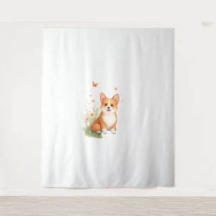 Akita Hond met Bloem en Vlinder T Shirt Wandkleed