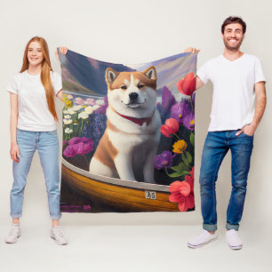 Akita-hond op een peddel: Een landschappelijke avo Fleece Deken