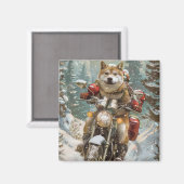 Akita Hond Rijden Motorfiets Kerstmis Magneet (Voorkant / Achterkant)