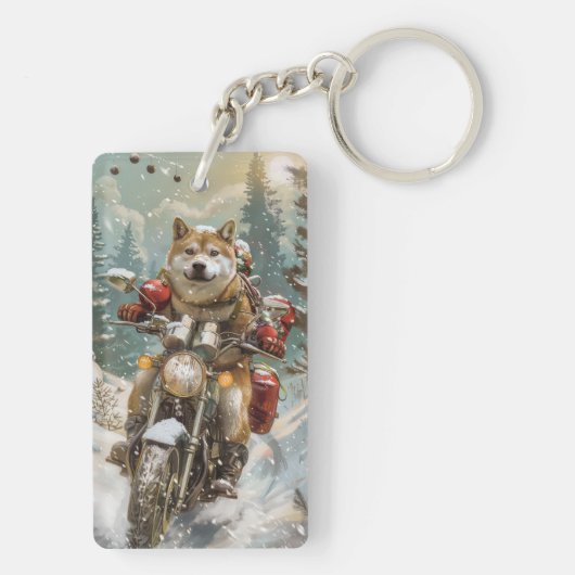 Akita Hond Rijden Motorfiets Kerstmis Sleutelhanger (achterkant)