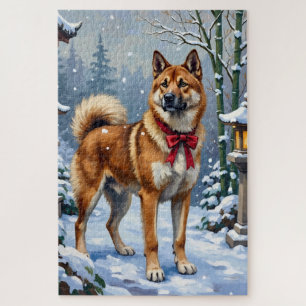 Akita Hond Serene Japanse Winter Kerstmis Legpuzzel