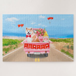 Akita-hond Valentijnsdag vrachtwagen harten Legpuzzel