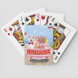 Akita-hond Valentijnsdag vrachtwagen harten Pokerkaarten