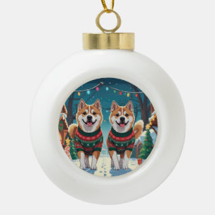 Akita Honden Kerst Sneeuw Vakantie Keramische Bal Ornament