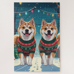 Akita Honden Kerst Sneeuw Vakantie Legpuzzel