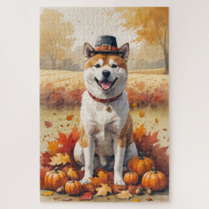 Akita in de herfst verlaat Thanksgiving kunst Legpuzzel