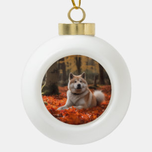 Akita in herfst laat Herfst geïnspireerd Keramische Bal Ornament
