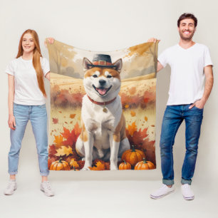 Akita in herfstbladeren dankdag kunst fleece deken