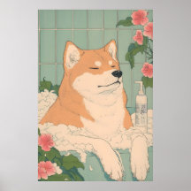 Akita Inu Badkamerprint Funny Dog in badkuip in