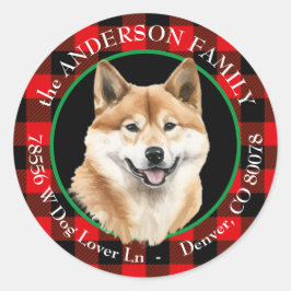 Akita Inu Hond Buffel Plaid Retouradres Ronde Sticker