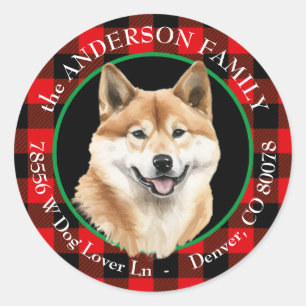 Akita Inu Hond Buffel Plaid Retouradres Ronde Sticker