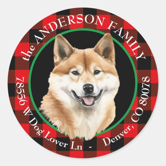 Akita Inu Hond Buffel Plaid Retouradres Ronde Sticker (Voorkant)